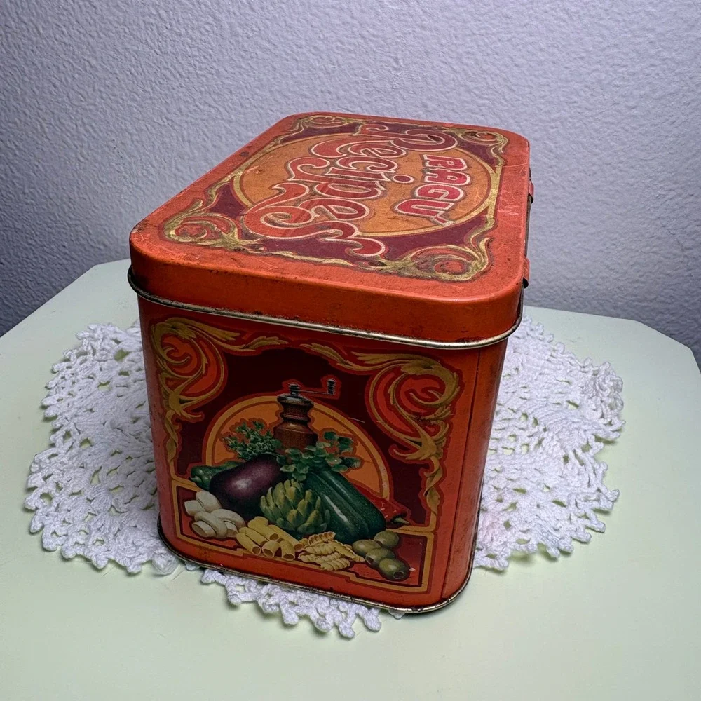 Vintage Ragu Orange Recipe Tin Kitchen Decor Metal Made in England